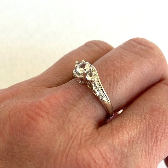 Sterling Silver 925 Round White Sapphire Multi Gemstone Engagement Ring Sz 7.25 - Picture 6 of 16